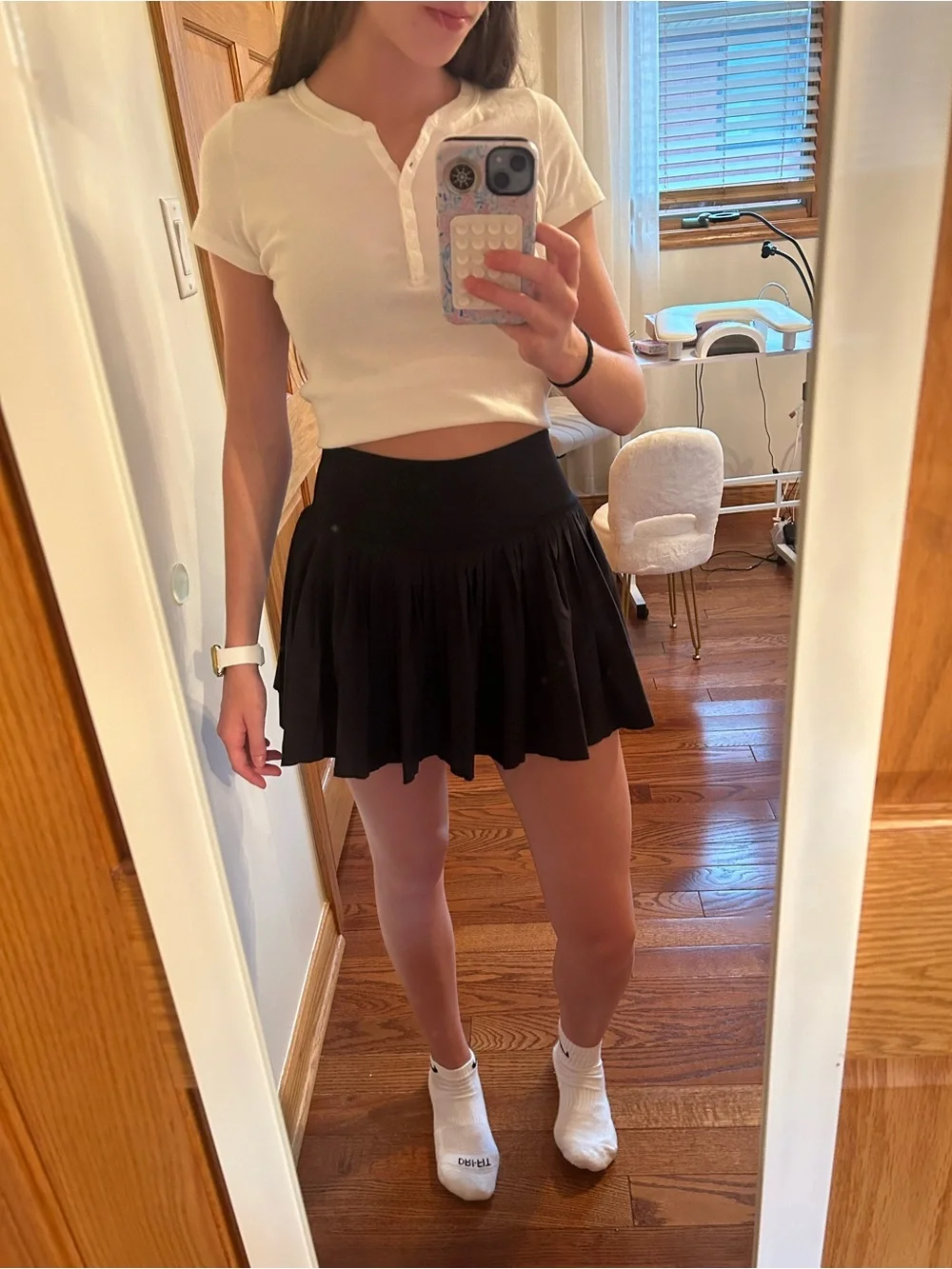 ALO Yoga Black Pleated Skater Skirt